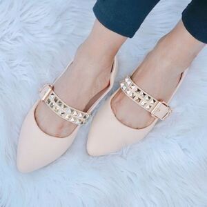 Womens Flat Closed Pointed Toe Sandal Beige Color